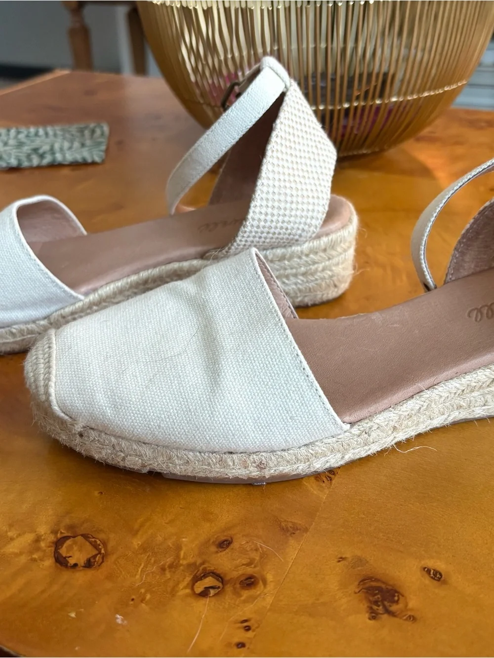Madewell Cream Canvas Espadrille Ankle-Strap Flats